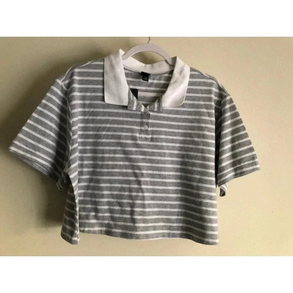 WILD FABLE Women's Short Sleeve Boxy Cropped Polo T-Shirt Gray/White Size XXL - Picture 1 of 3